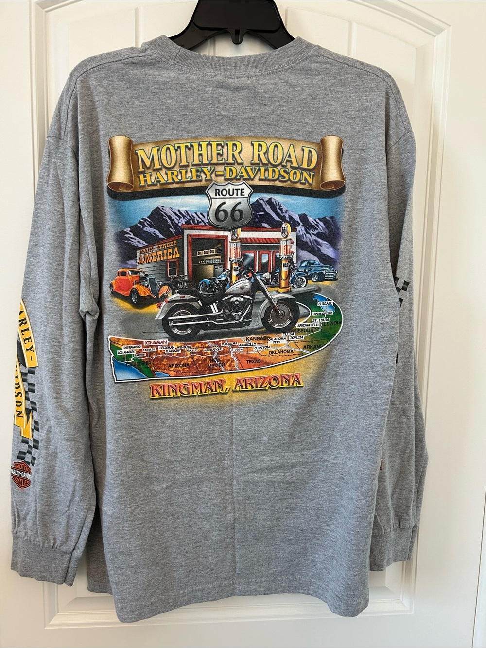 Harley Davidson longsleeve Tee Mens L Grey Kingman Arizona Route 66 made in USA
